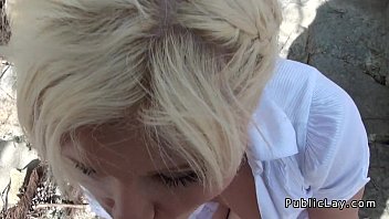 Euro blonde gets creamy facial outdoor pov